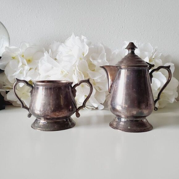 Vintage Victorian Silver Sugar Bowl and Creamer Set Decorative - Picture 12 of 16